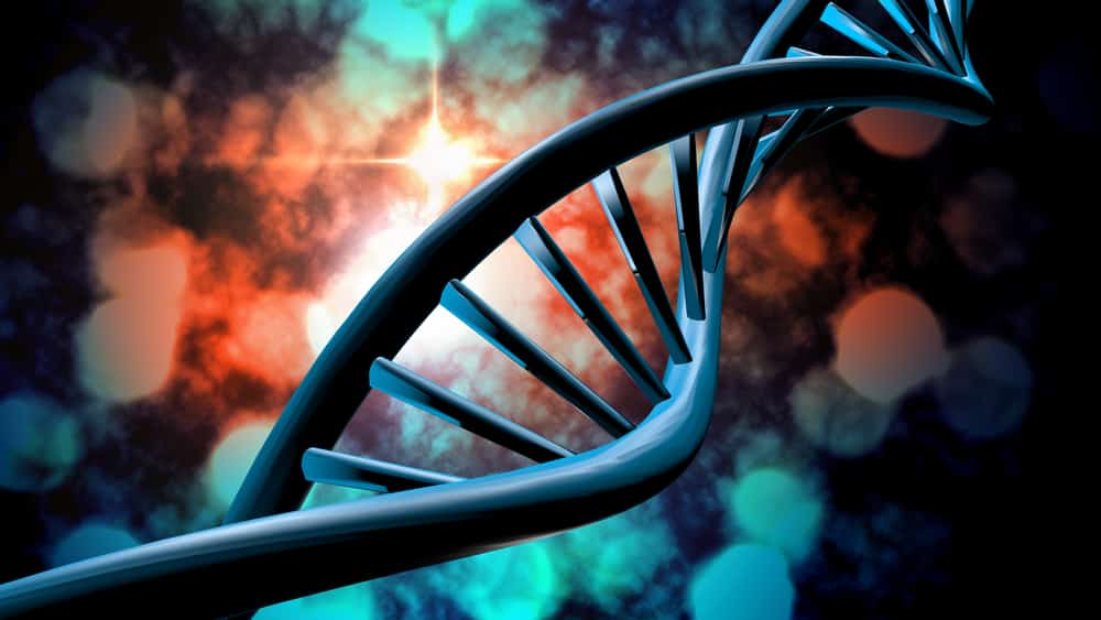 Graphic DNA strand on multicolor background