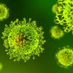 Green graphic of coronavirus mutation