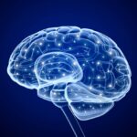 Graphic illustration of brain impulses on blue background