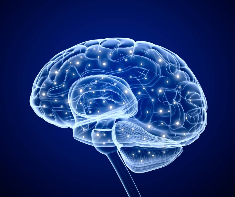 Graphic illustration of brain impulses on blue background