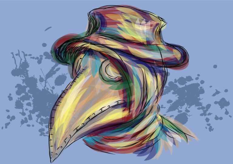 colorful graphic image of black plague doctor