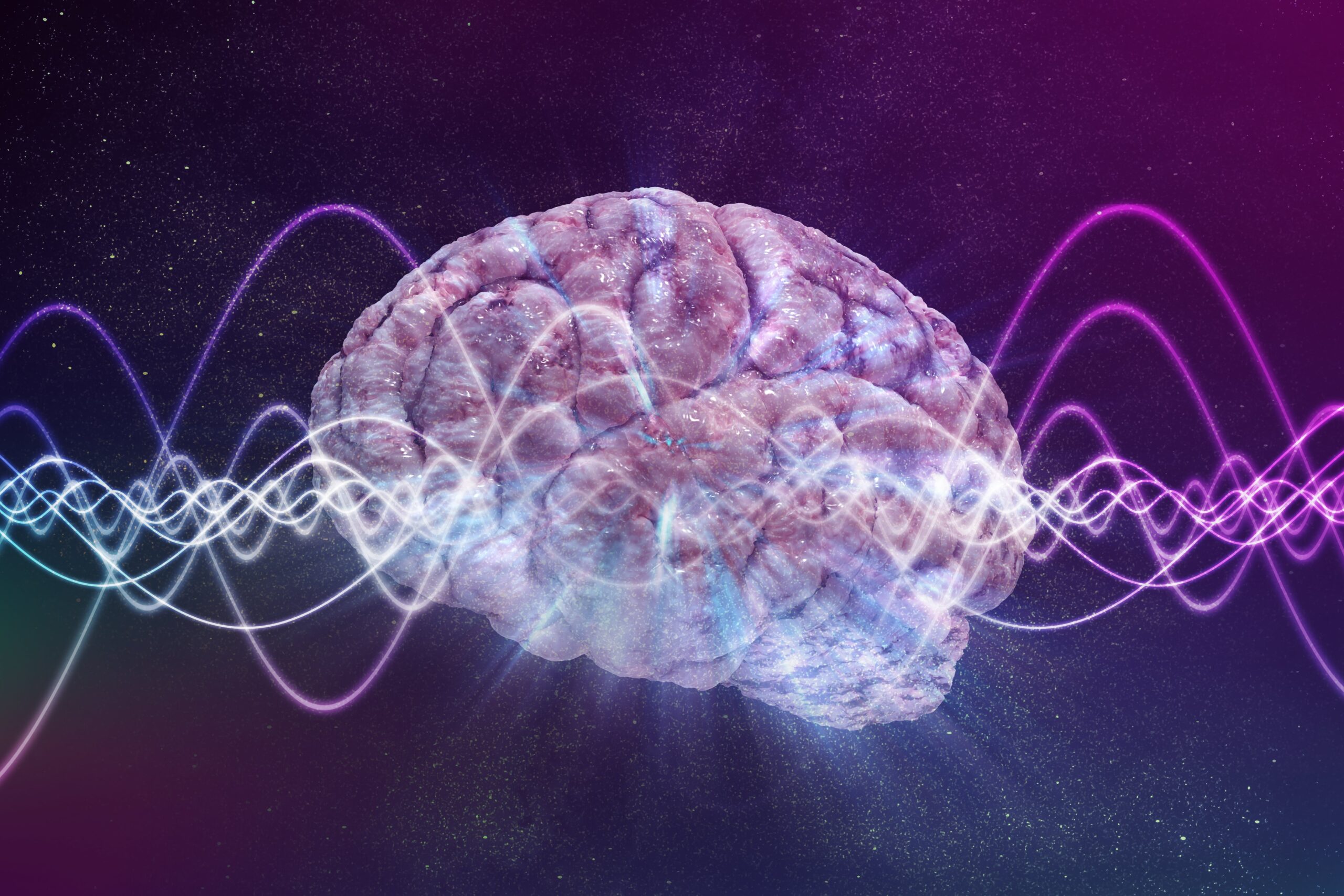 Digital illustration of human brain with brain waves