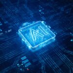 Digital illustration of AI logo on circuit board