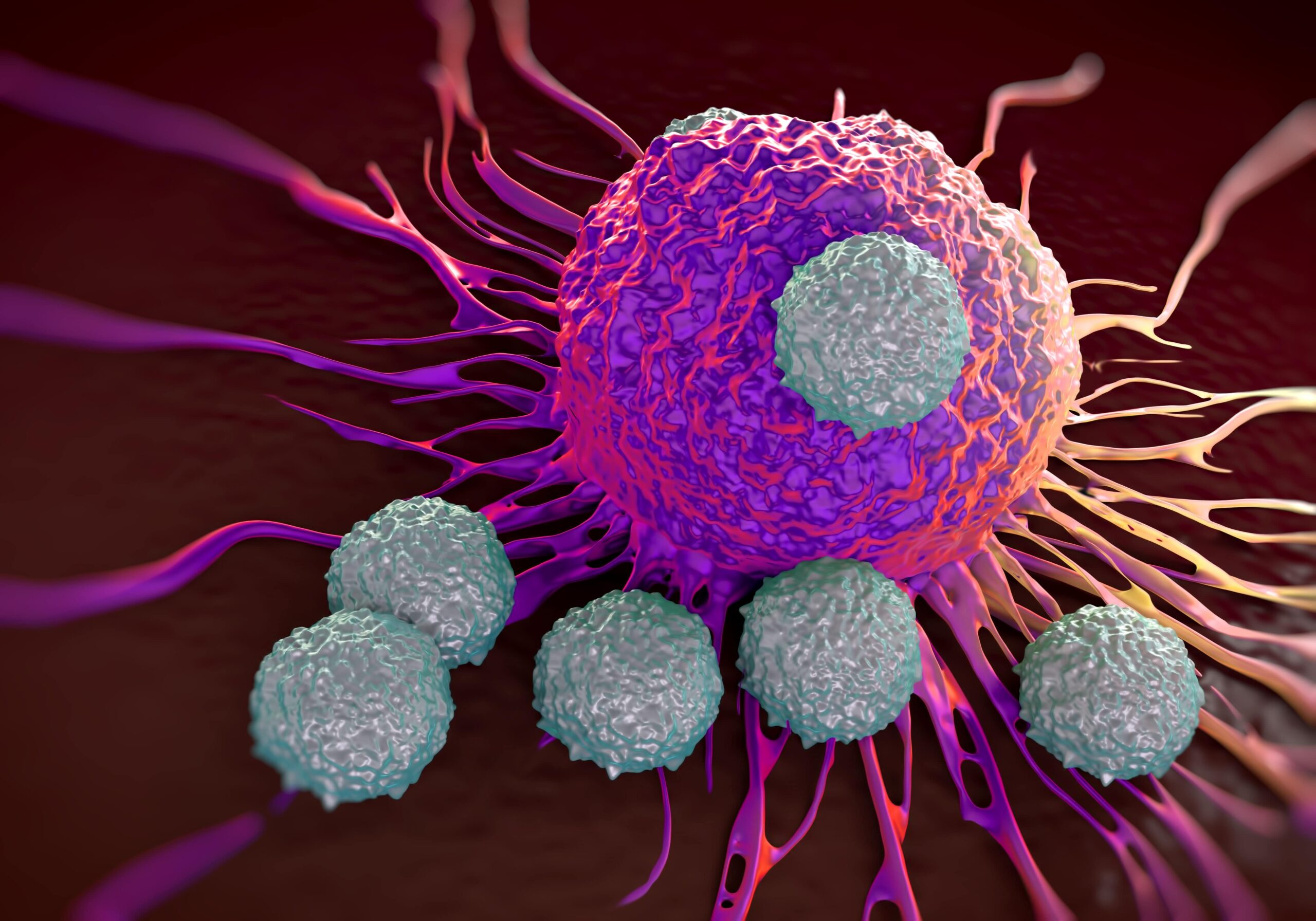 T-cells attacking cancer cell