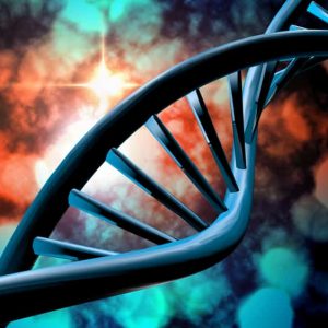 Graphic DNA strand on multicolor background