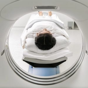 Patient entering CT scan