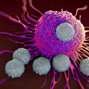 T-cells attacking cancer cell